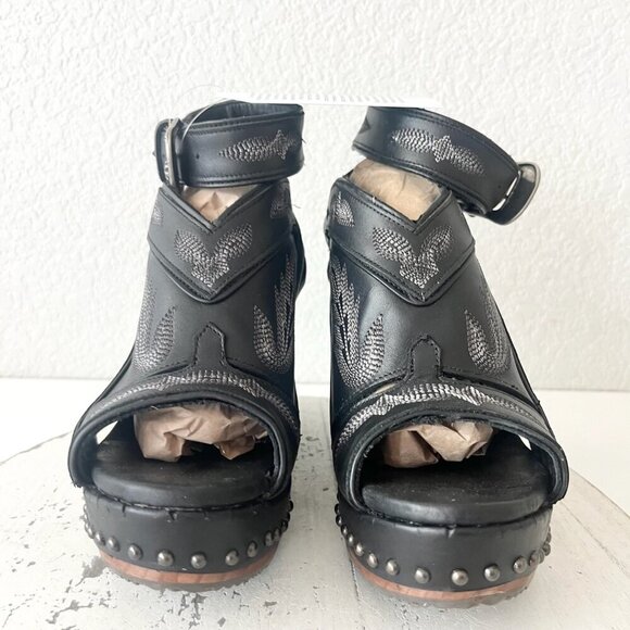 Lane Boots LEXINGTON Womens Black Wedges 8 Western Sandals Cowgirl Wooden Heel - Picture 5 of 11